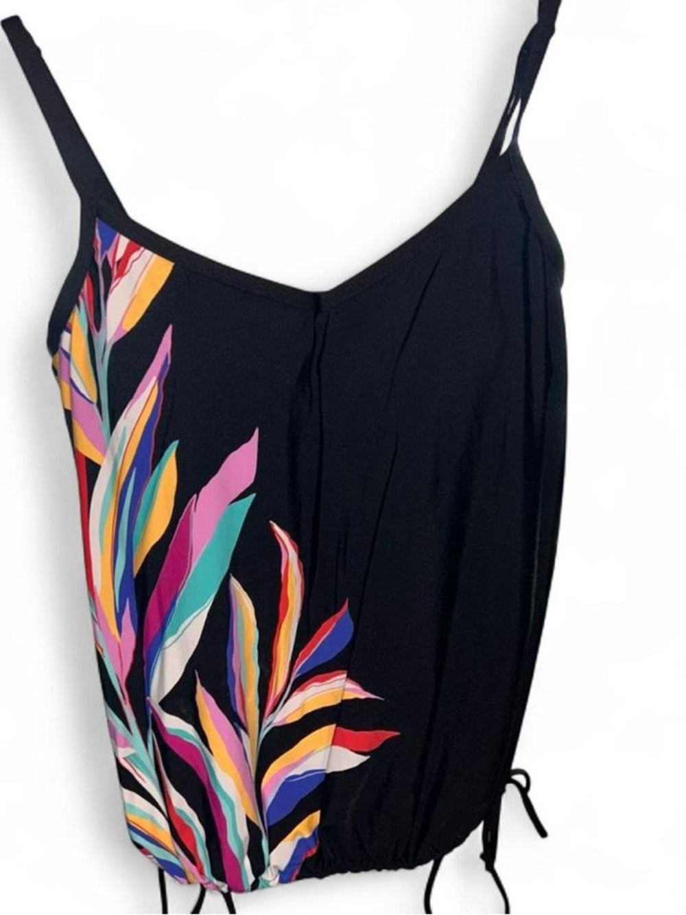 24th & Ocean Black Swim Tankini Top with Multicolor Leaf Print